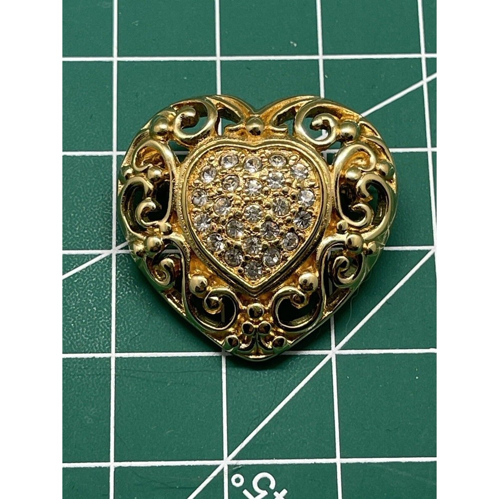 Christian Dior Heart Scrolling Gold Tone Openwork & Pave Rhinestone Brooch Pin
